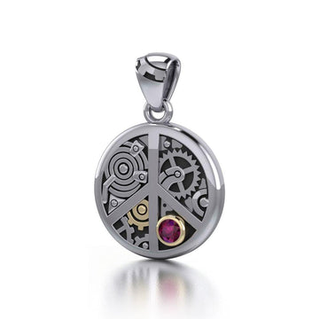 Peace Symbol Steampunk Sterling Silver and Gold Accent Pendant MPD3926 - Jewelry